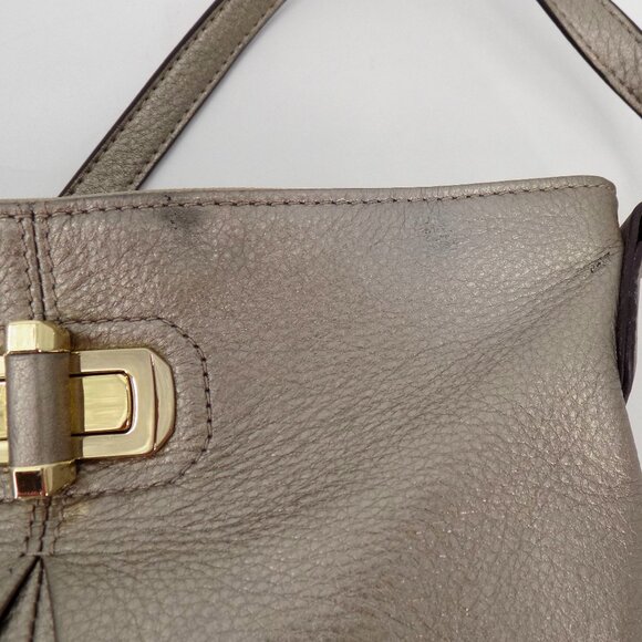 B. Makowsky Gold Metallic Trun-Lock Bucket Crossbody Bag - Picture 12 of 12